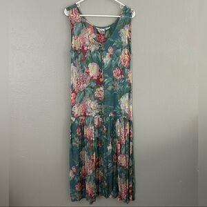 Vintage New Options By Kate Geddes Sheer Floral Button Front Maxi Dress Sz M 90s